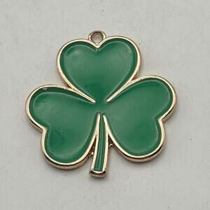 Green Enamel Shamrock Clover Charm Pendant Gold Tone St Patricks Jewelry DIY
